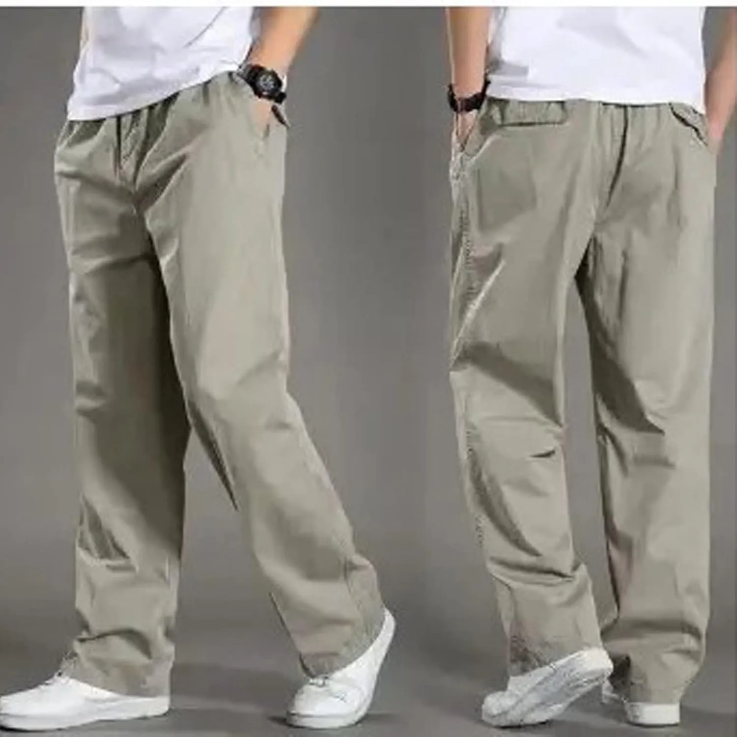 Cotton Men's Relaxed Fit Casual Pants Elastic Lightweight Breathable Drawstring Daily Street Travel Comfy Lounge