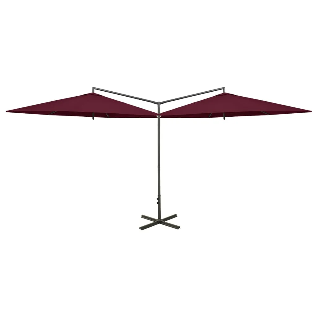 Double Parasol with Steel Pole Bordeaux Red 600 cm