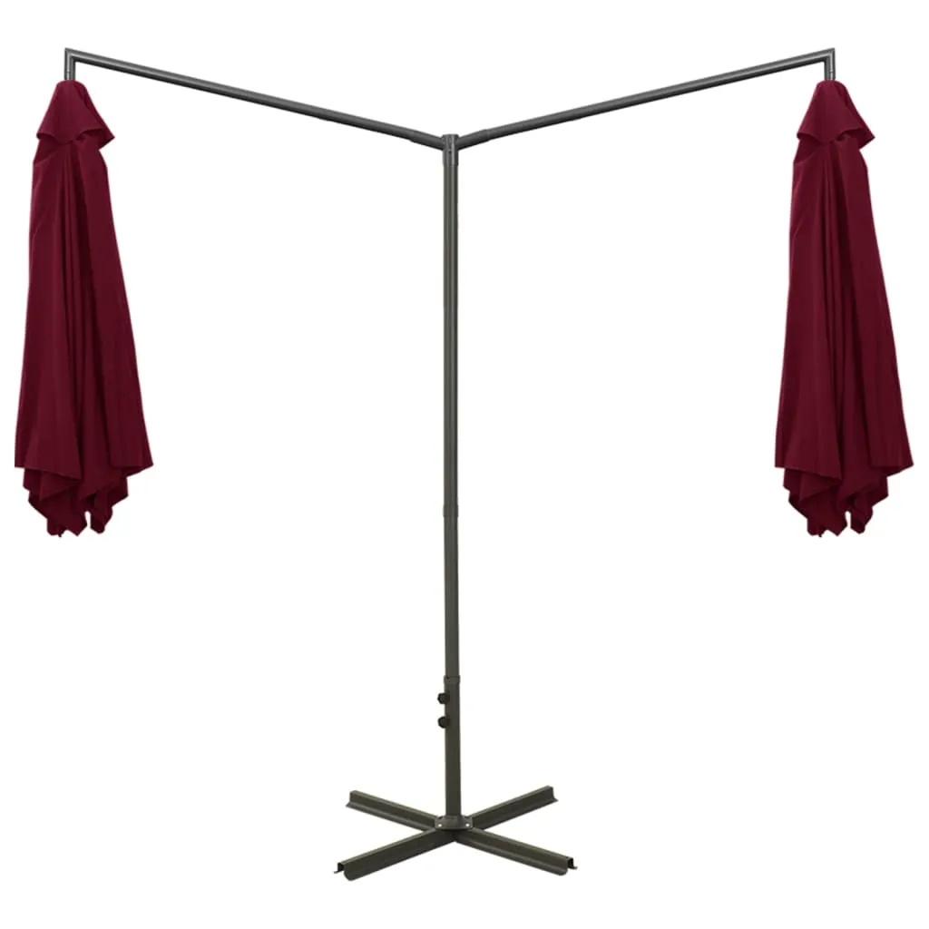 Double Parasol with Steel Pole Bordeaux Red 600 cm