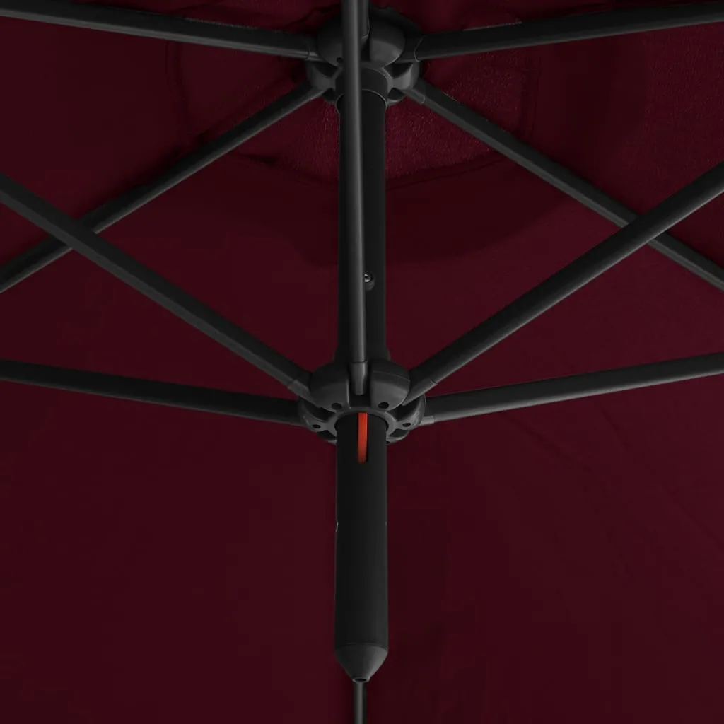 Double Parasol with Steel Pole Bordeaux Red 600 cm