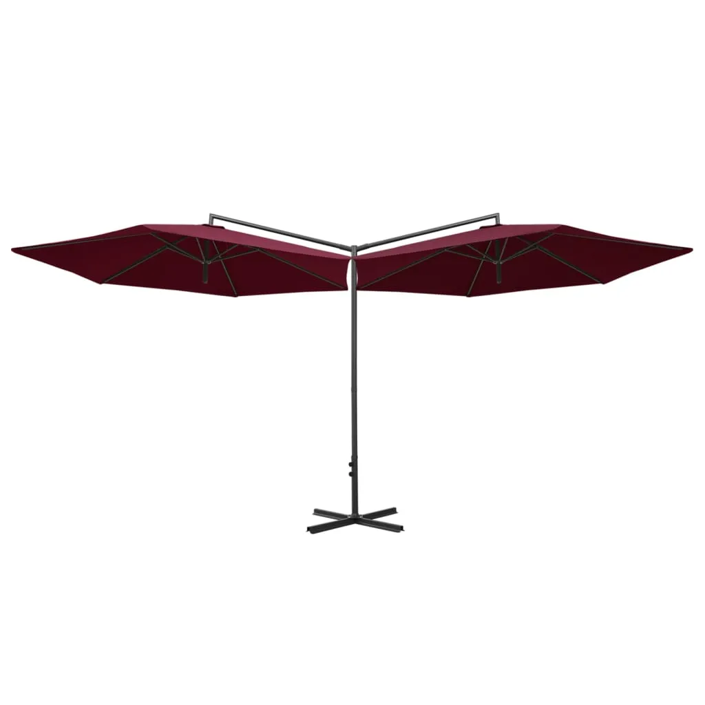 Double Parasol with Steel Pole Bordeaux Red 600 cm