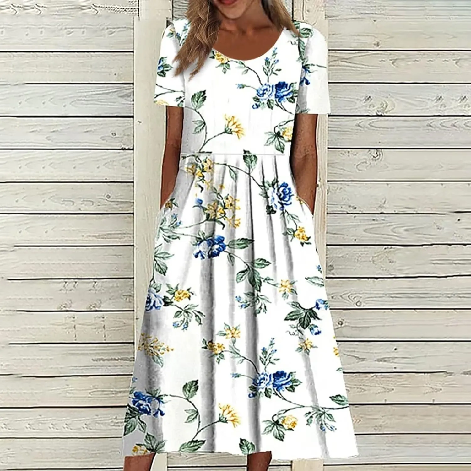 Dresses for Women 2025 Casual Summer Trendy Floral Dress Maxi Classy Sundresses Vacation Short Sleeve Sundress A Line