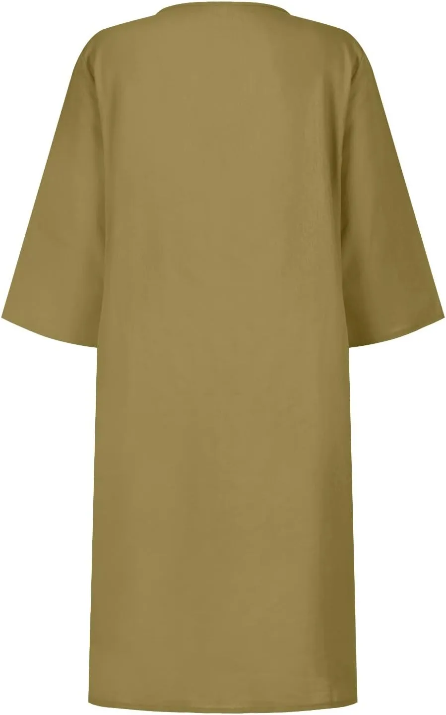 Elegant Formal Plus Size Summer Dress Sexy V Neck Long Sleeve Knee Length Dress Trendy Casual Linen Midi Dress