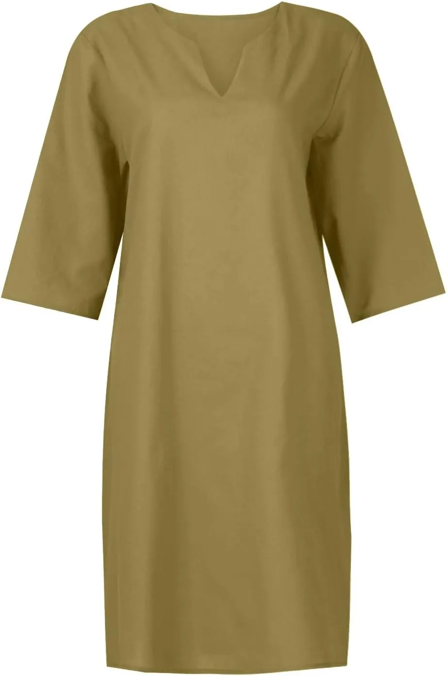 Elegant Formal Plus Size Summer Dress Sexy V Neck Long Sleeve Knee Length Dress Trendy Casual Linen Midi Dress