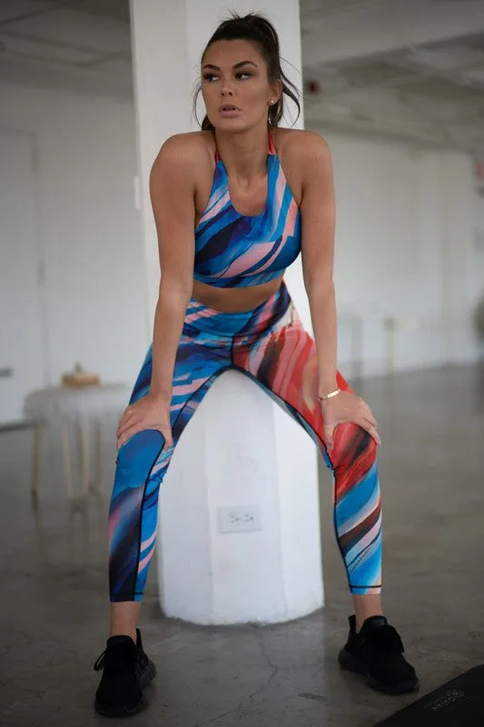 Fitted Sleeveless Watercolor Activewear Set