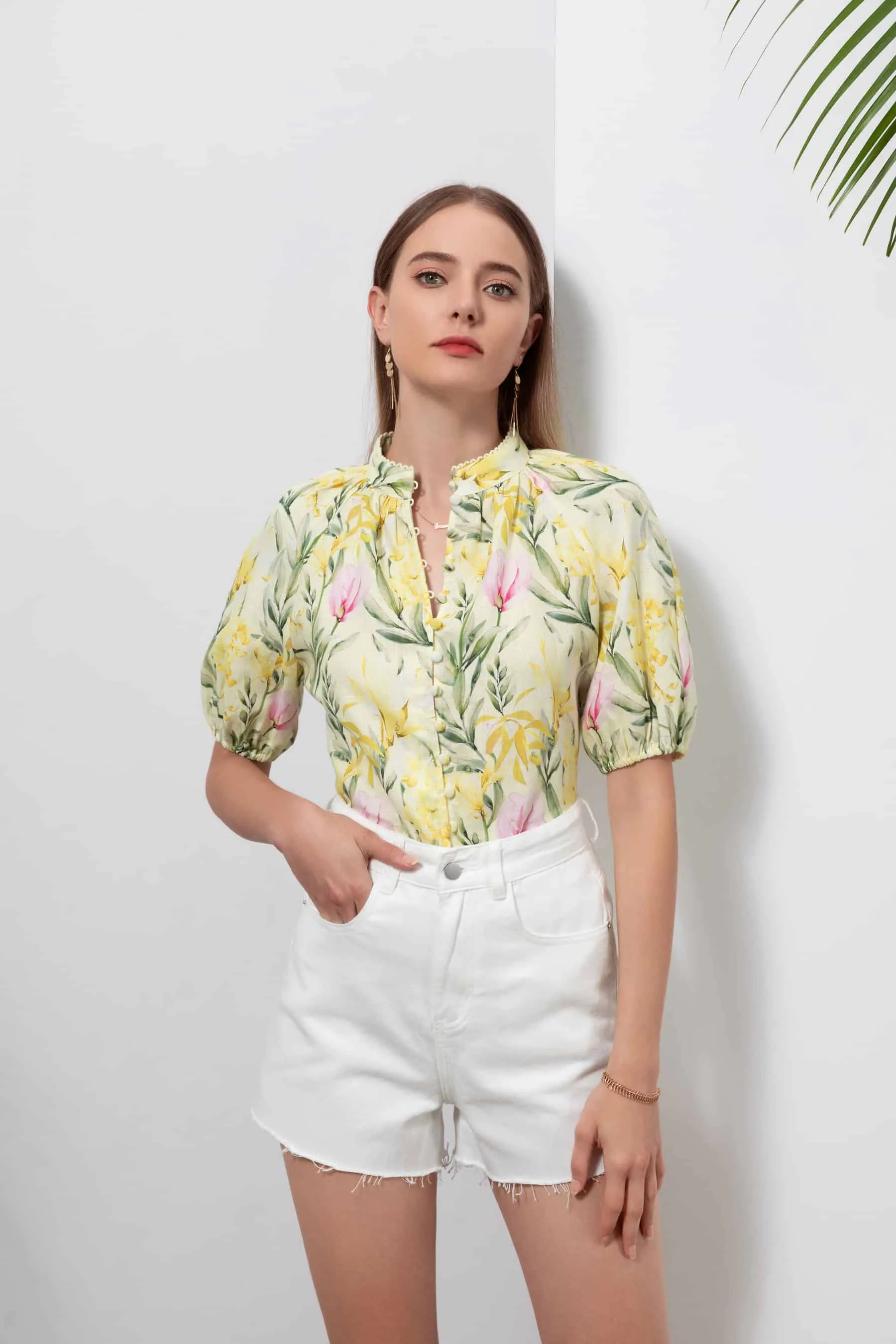 GDS Desiree Floral Linen Blouse | Yellow