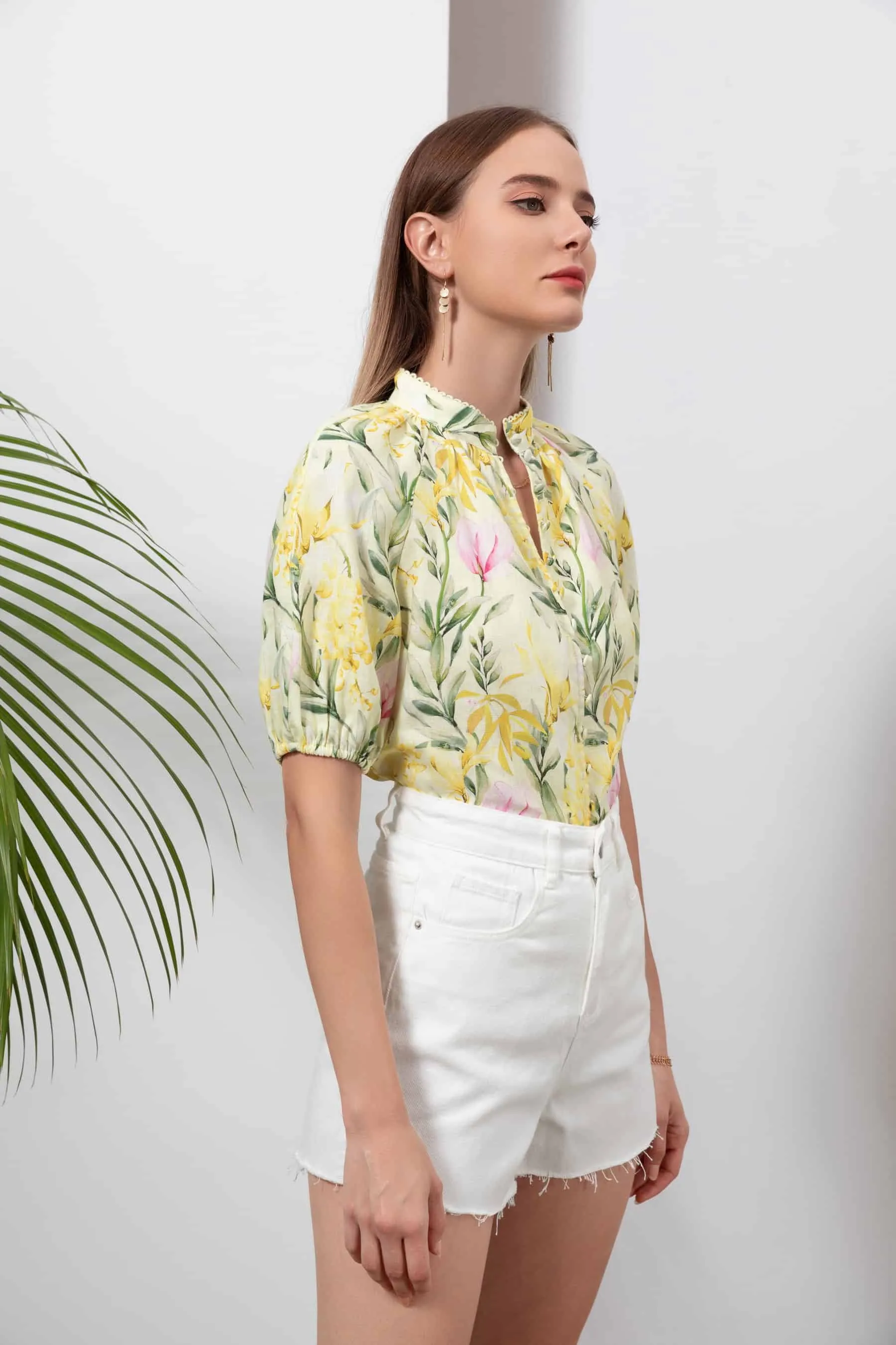 GDS Desiree Floral Linen Blouse | Yellow