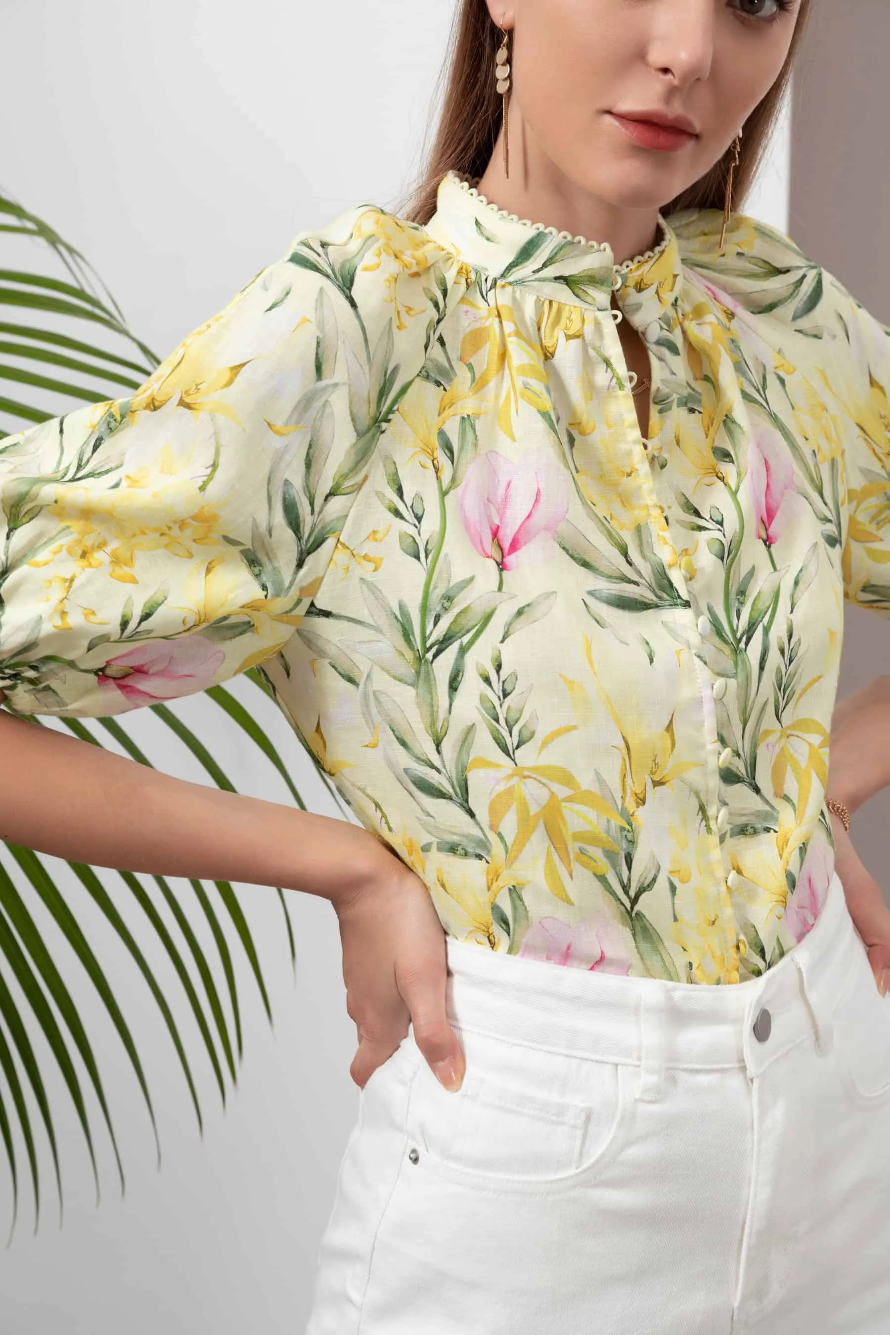 GDS Desiree Floral Linen Blouse | Yellow