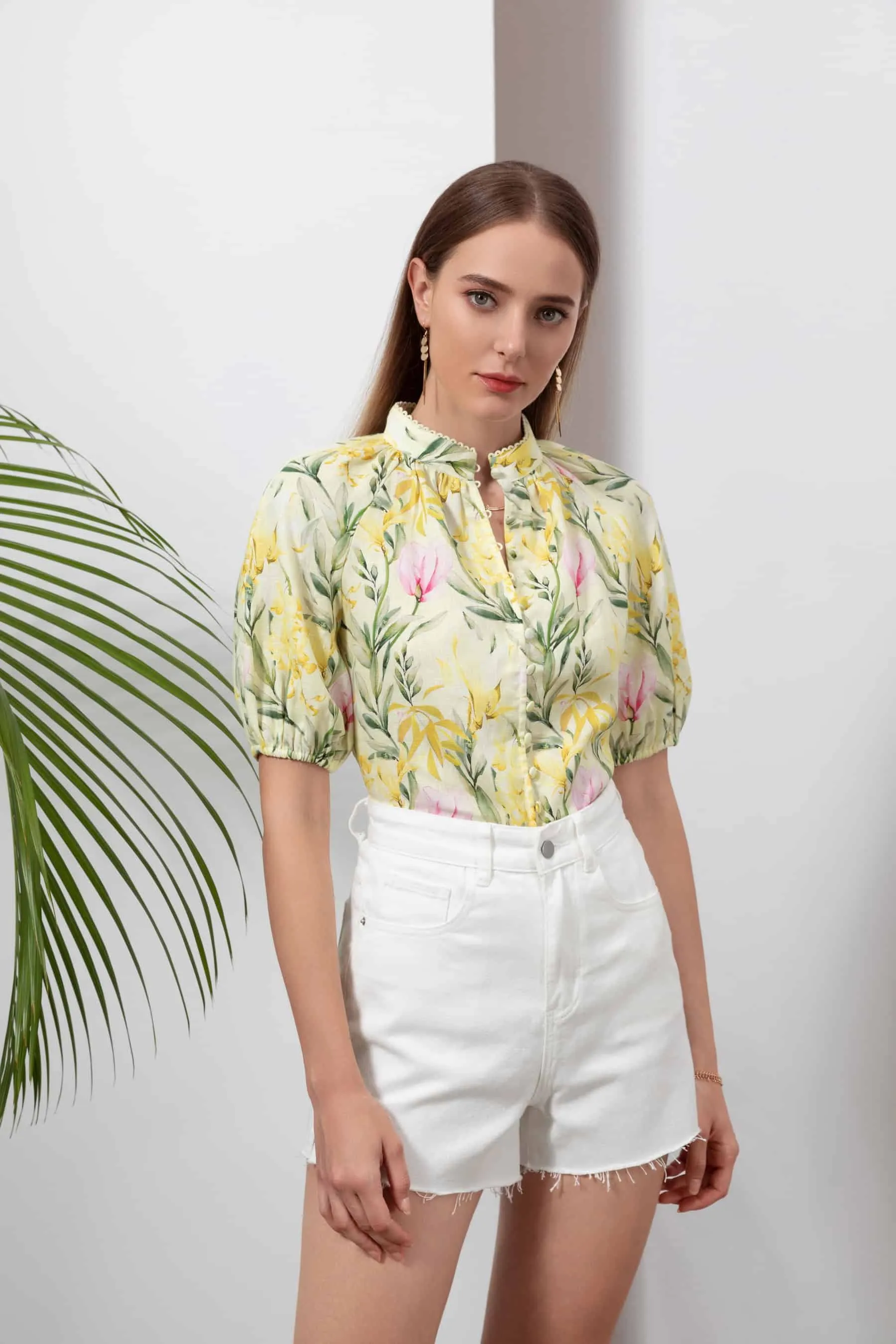 GDS Desiree Floral Linen Blouse | Yellow