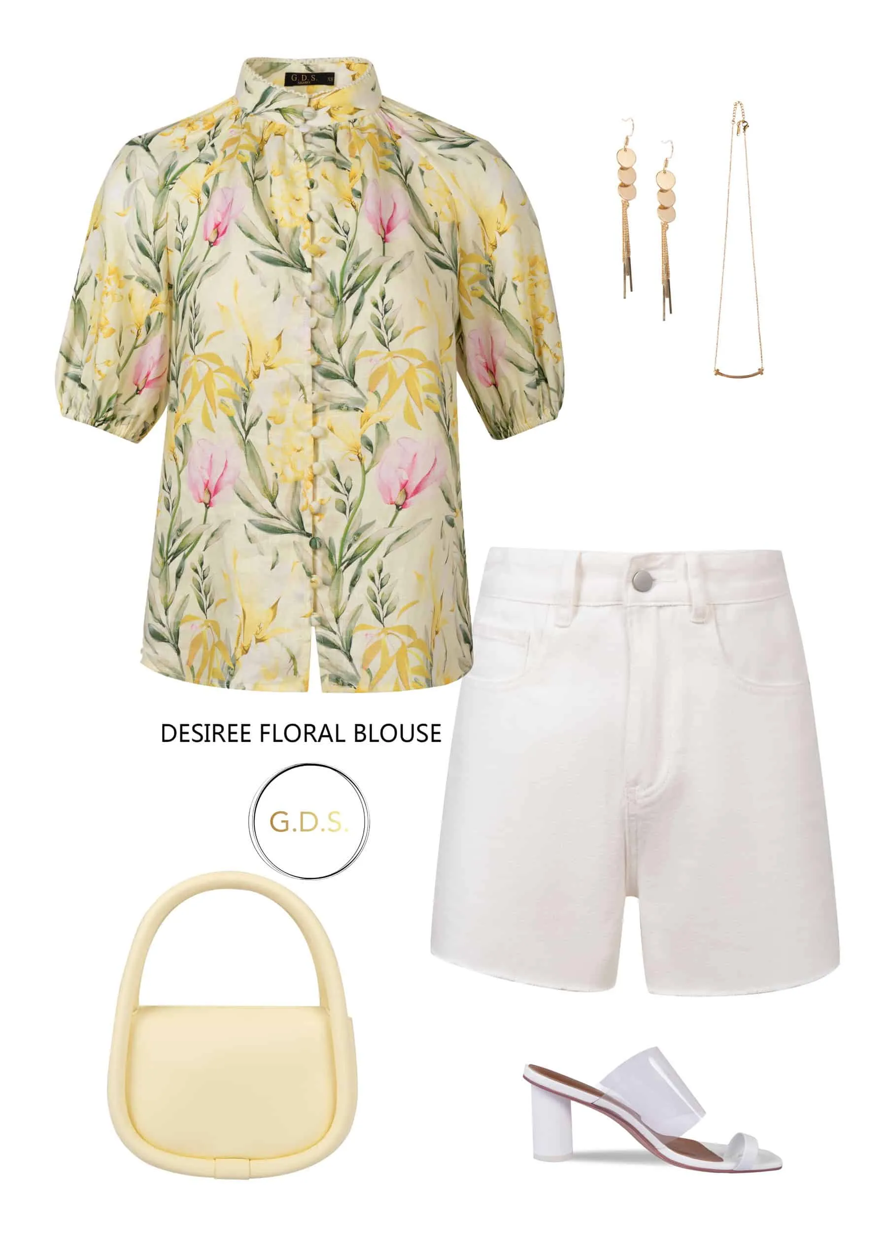 GDS Desiree Floral Linen Blouse | Yellow