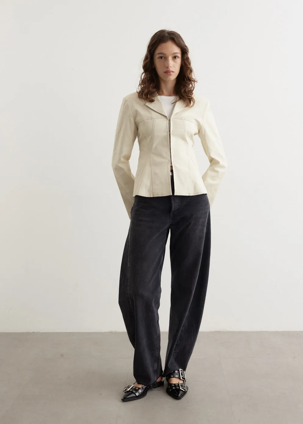 Herringbone Canvas Fitted Blazer