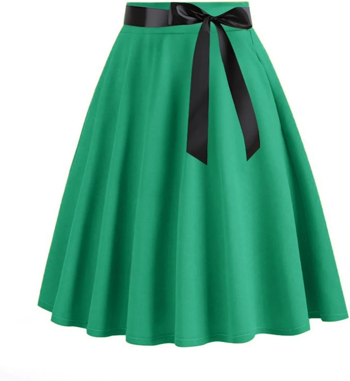 HGps8w Womens 1950s Vintage Bow Pleated Skirt - Elegant High Waisted Cocktail Party Midi A-Line Skirt