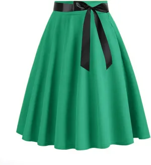 HGps8w Womens 1950s Vintage Bow Pleated Skirt - Elegant High Waisted Cocktail Party Midi A-Line Skirt