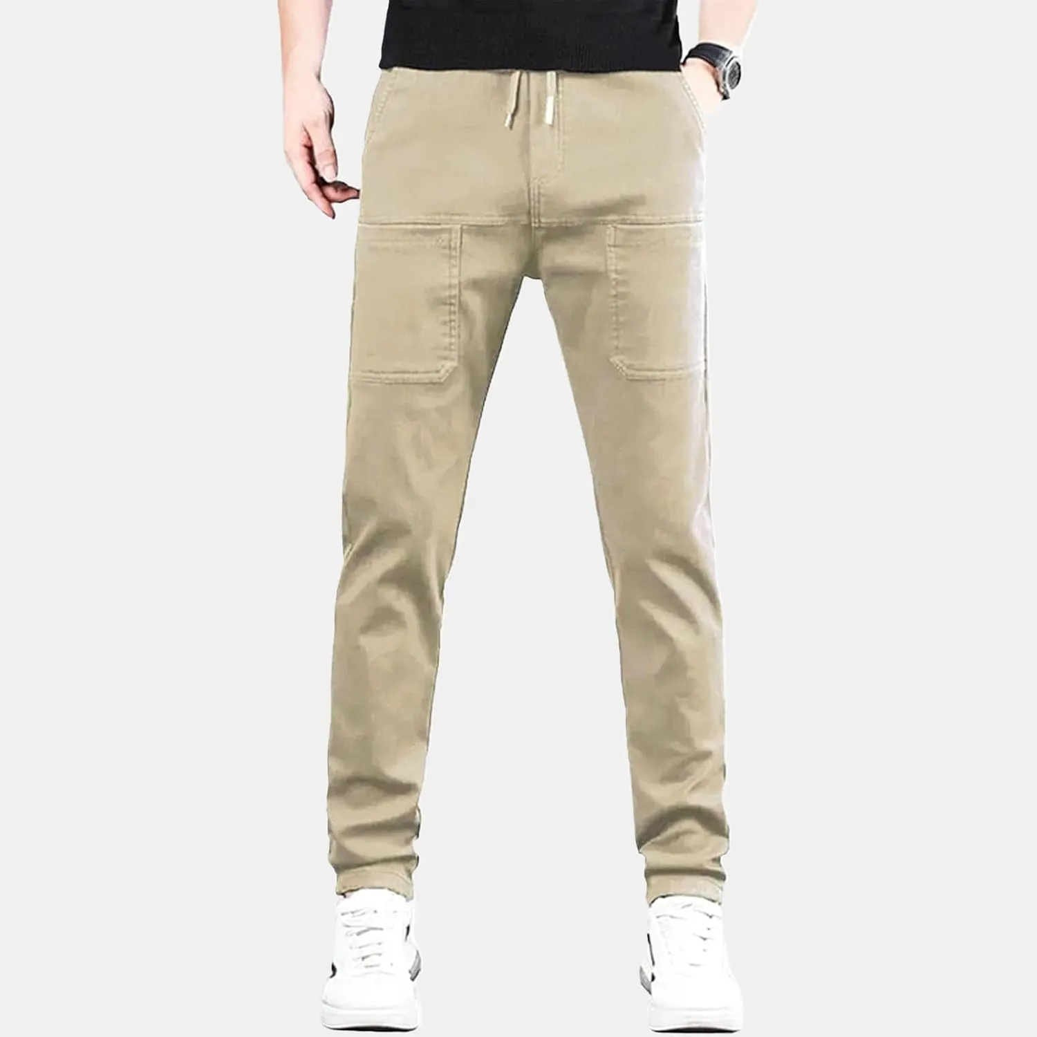 High Stretch Cargo Pants for Men,Durable Solid Color Long Pants with Multi-Pocket,Hiking Workout Joggers Sweatpants