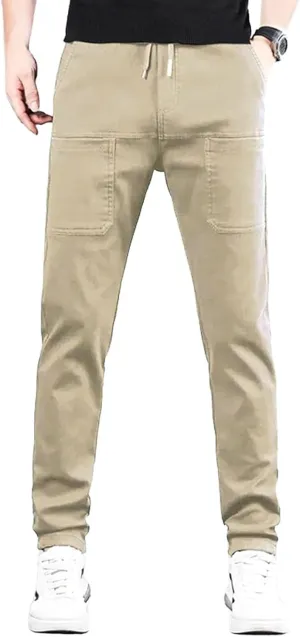 High Stretch Cargo Pants for Men,Durable Solid Color Long Pants with Multi-Pocket,Hiking Workout Joggers Sweatpants