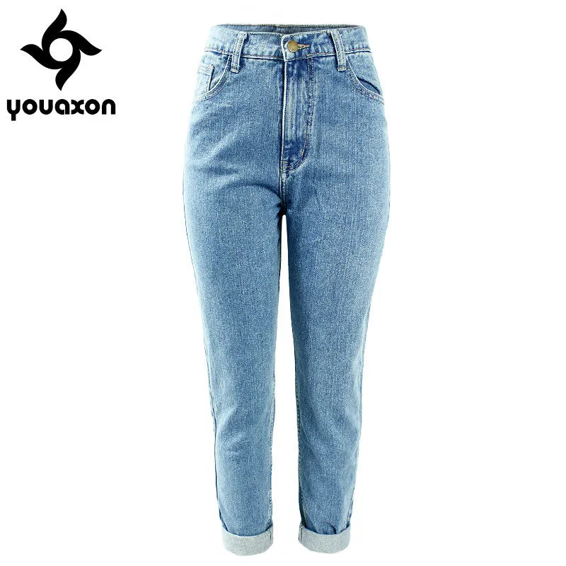High Waist Washed Light Blue True Denim Boyfriend Jeans