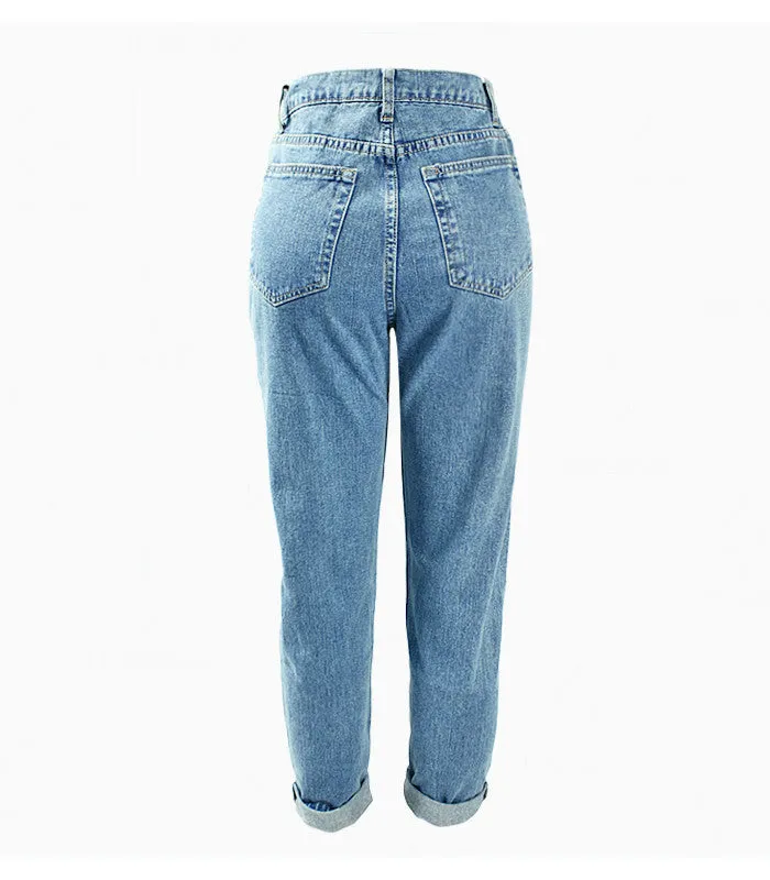 High Waist Washed Light Blue True Denim Boyfriend Jeans