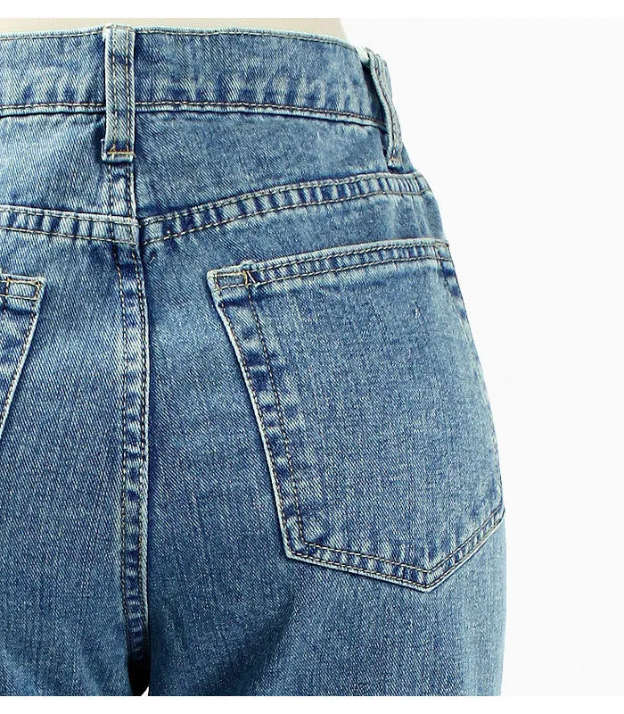 High Waist Washed Light Blue True Denim Boyfriend Jeans