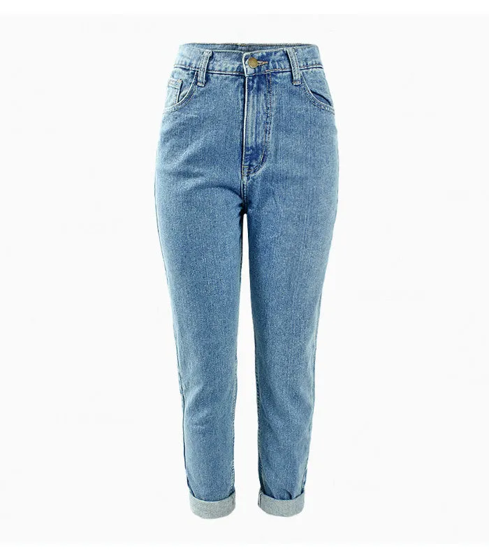 High Waist Washed Light Blue True Denim Boyfriend Jeans