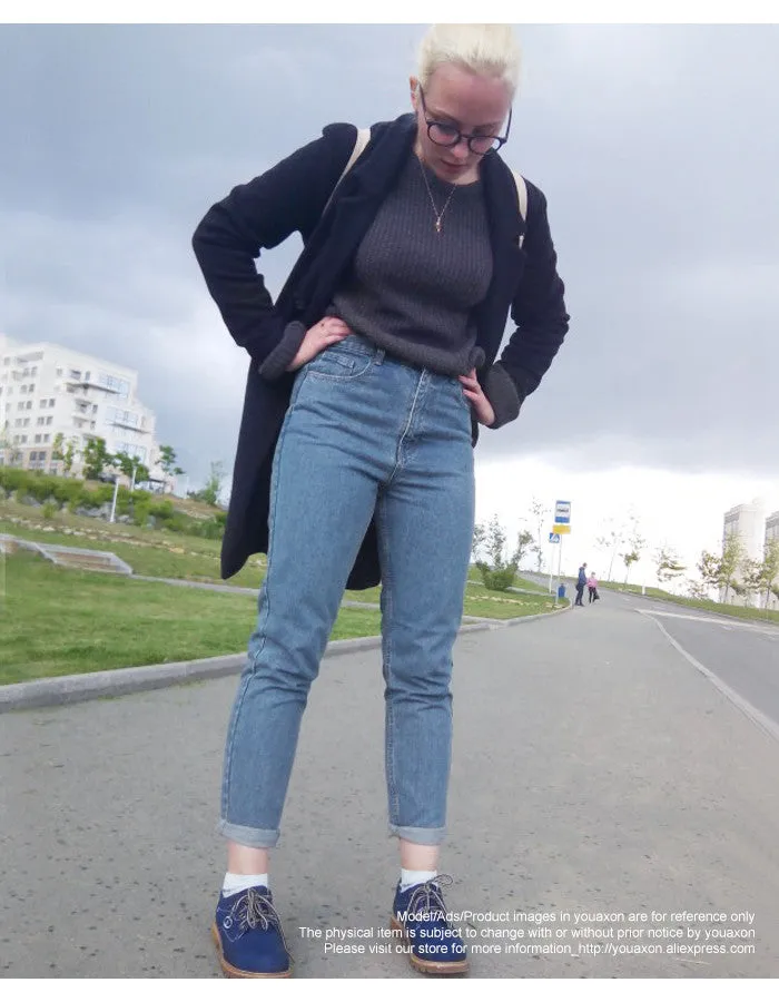 High Waist Washed Light Blue True Denim Boyfriend Jeans