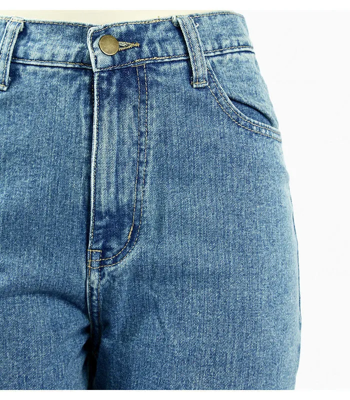 High Waist Washed Light Blue True Denim Boyfriend Jeans