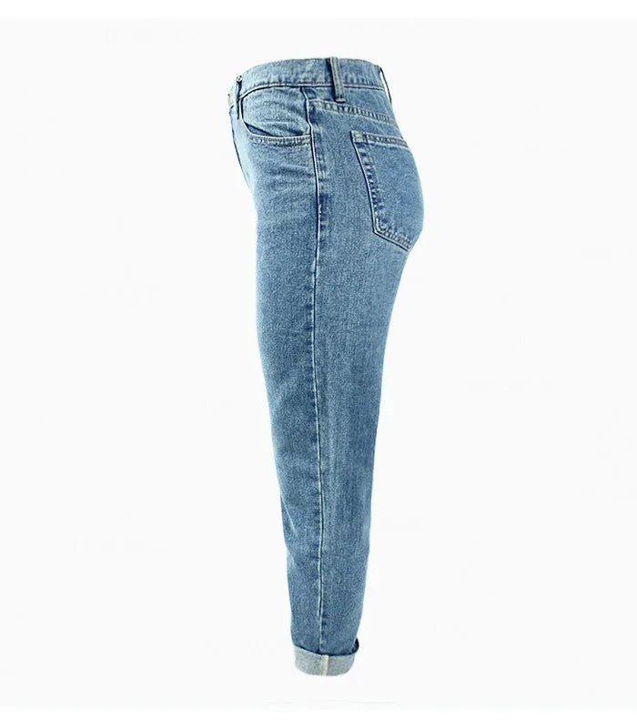 High Waist Washed Light Blue True Denim Boyfriend Jeans