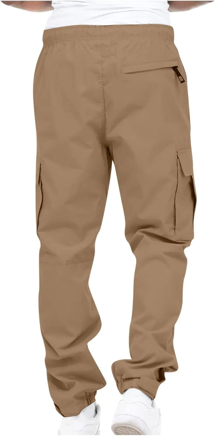 Hiking Cargo Pants for Men Casual Loose Straight Leg Joggers Lightweight Cotton Cargo Sweatpants