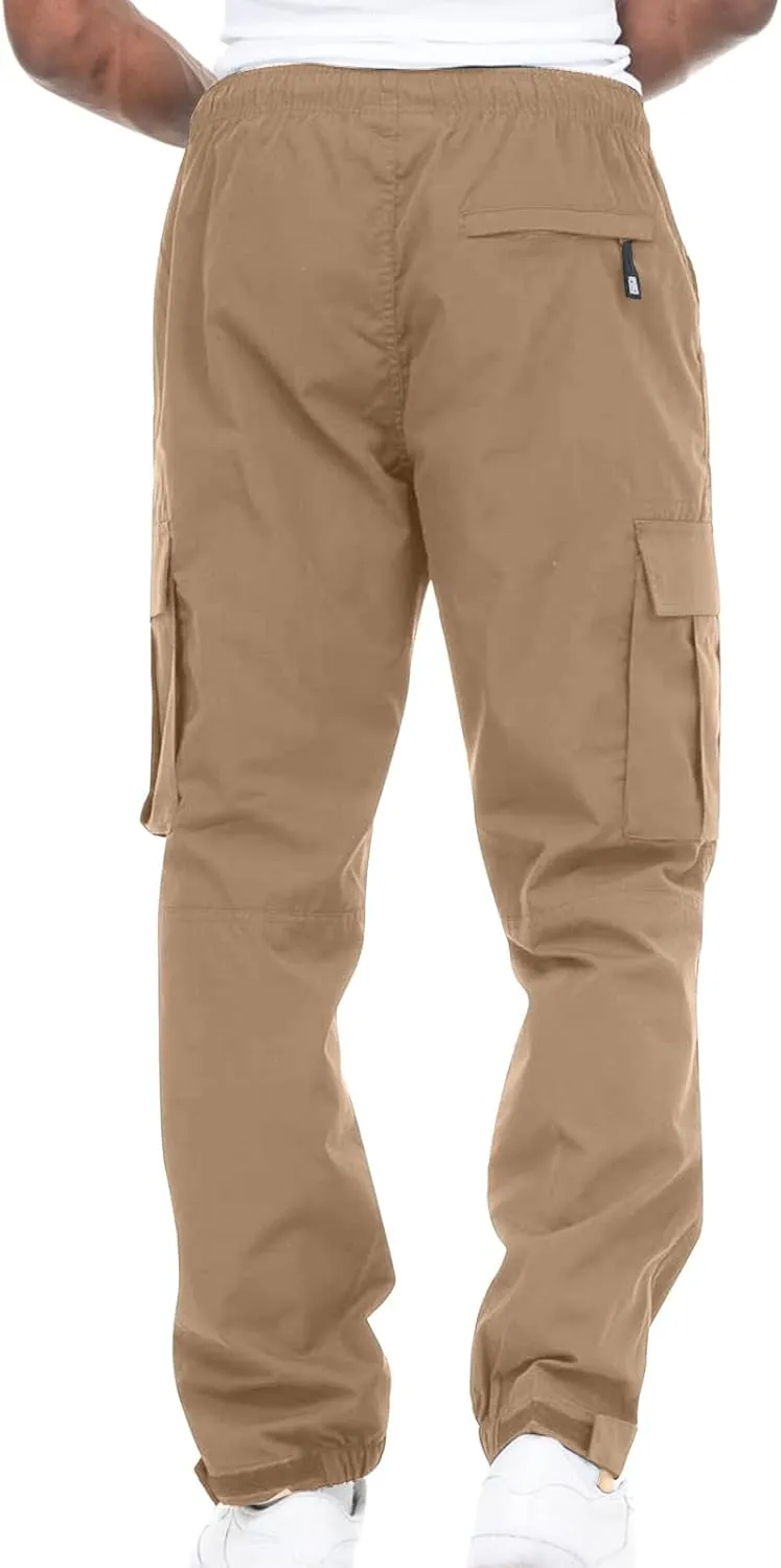 Hiking Cargo Pants for Men Casual Loose Straight Leg Joggers Lightweight Cotton Cargo Sweatpants