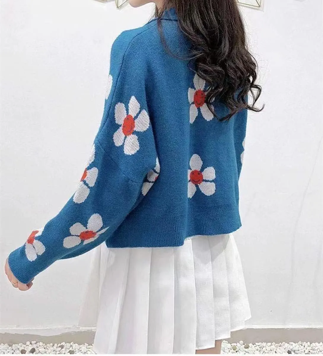 Hyipels Women's Long Sleeve Cardigan Sweater,Cute Y2K Top Knit Colorful Patterned V Neck Button Outwear S~XL