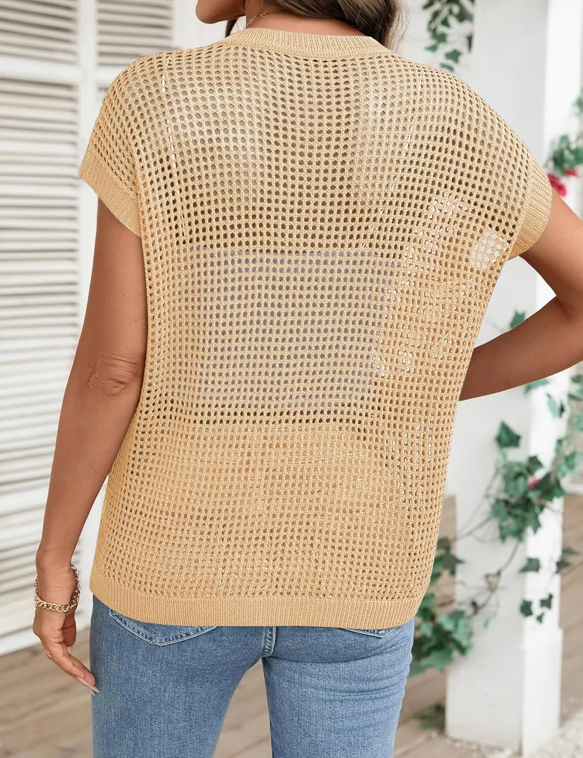 Ivicoer Womens Summer Tops Crochet Cap Sleeve Sweater Hollow Out Beach Vacation Clothes Trendy 2025