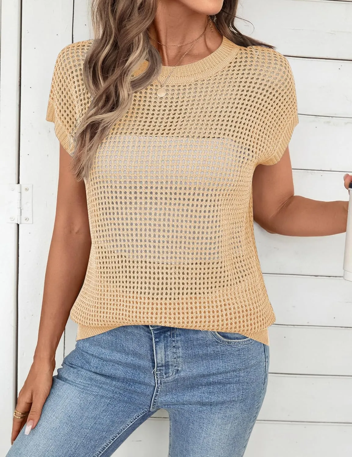 Ivicoer Womens Summer Tops Crochet Cap Sleeve Sweater Hollow Out Beach Vacation Clothes Trendy 2025