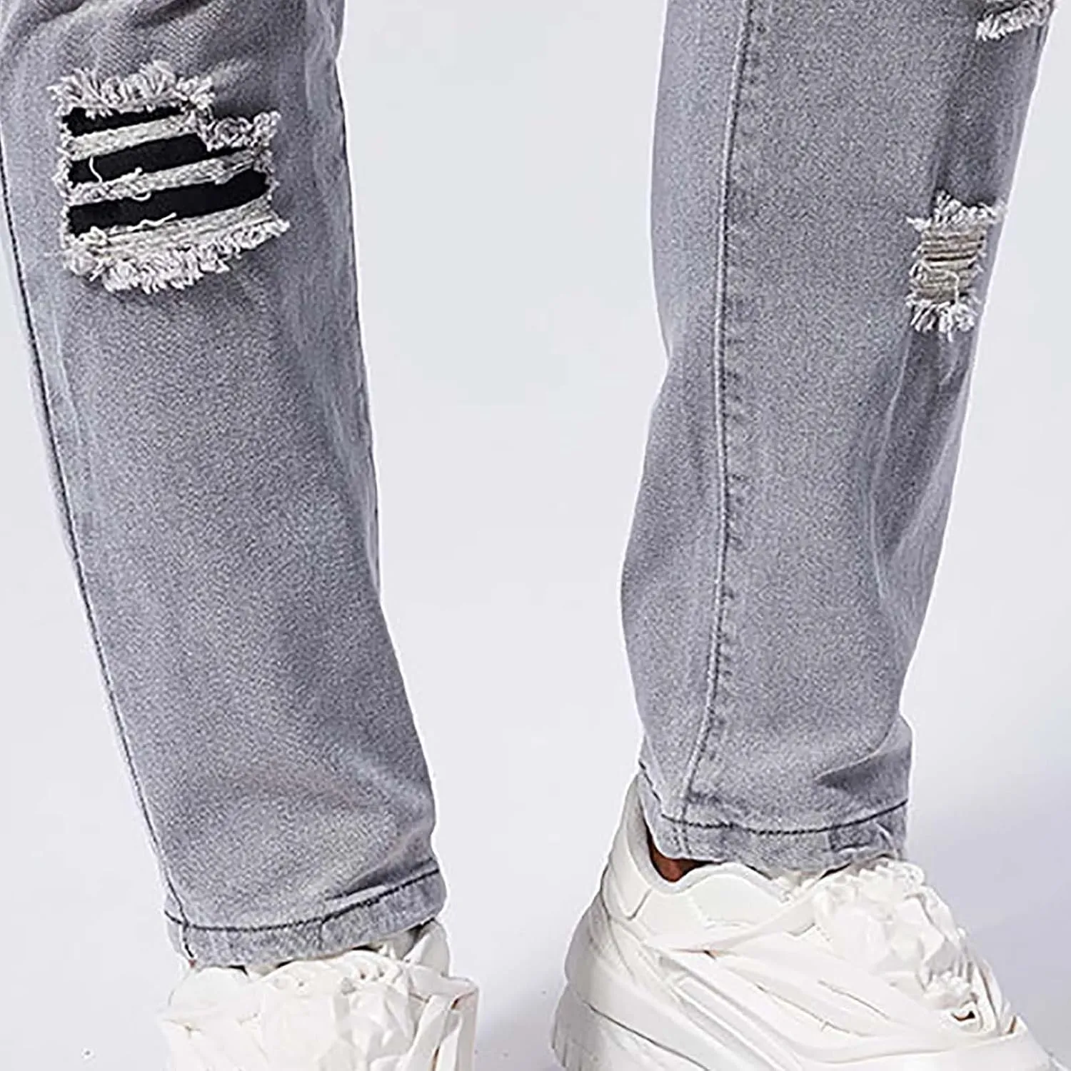Jeans Pants for Men's 2025 Fashion Solid Color Ripped Denim Cargo Trouser Stretch Slim Fit Comfy Sweatpant