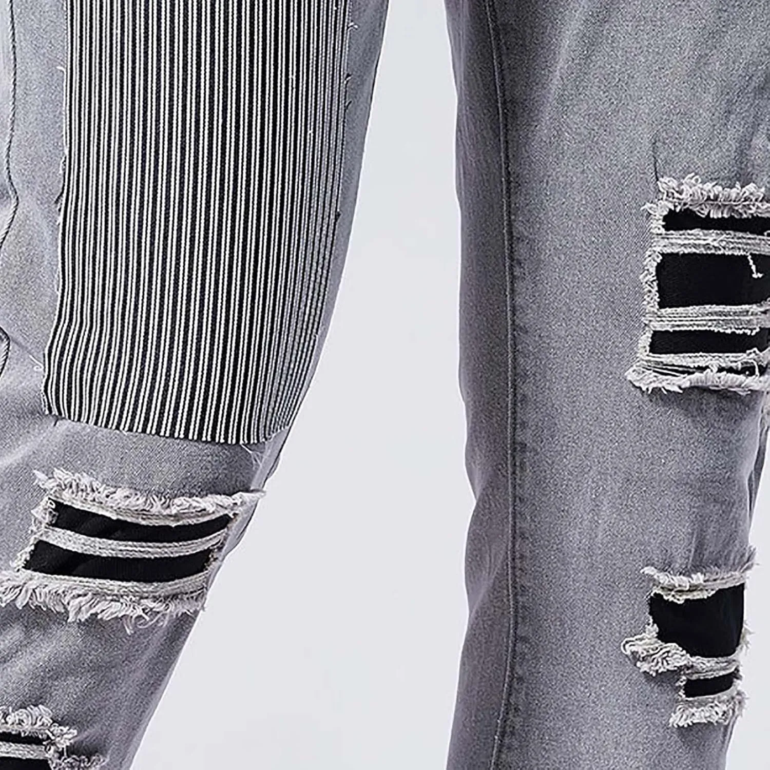 Jeans Pants for Men's 2025 Fashion Solid Color Ripped Denim Cargo Trouser Stretch Slim Fit Comfy Sweatpant