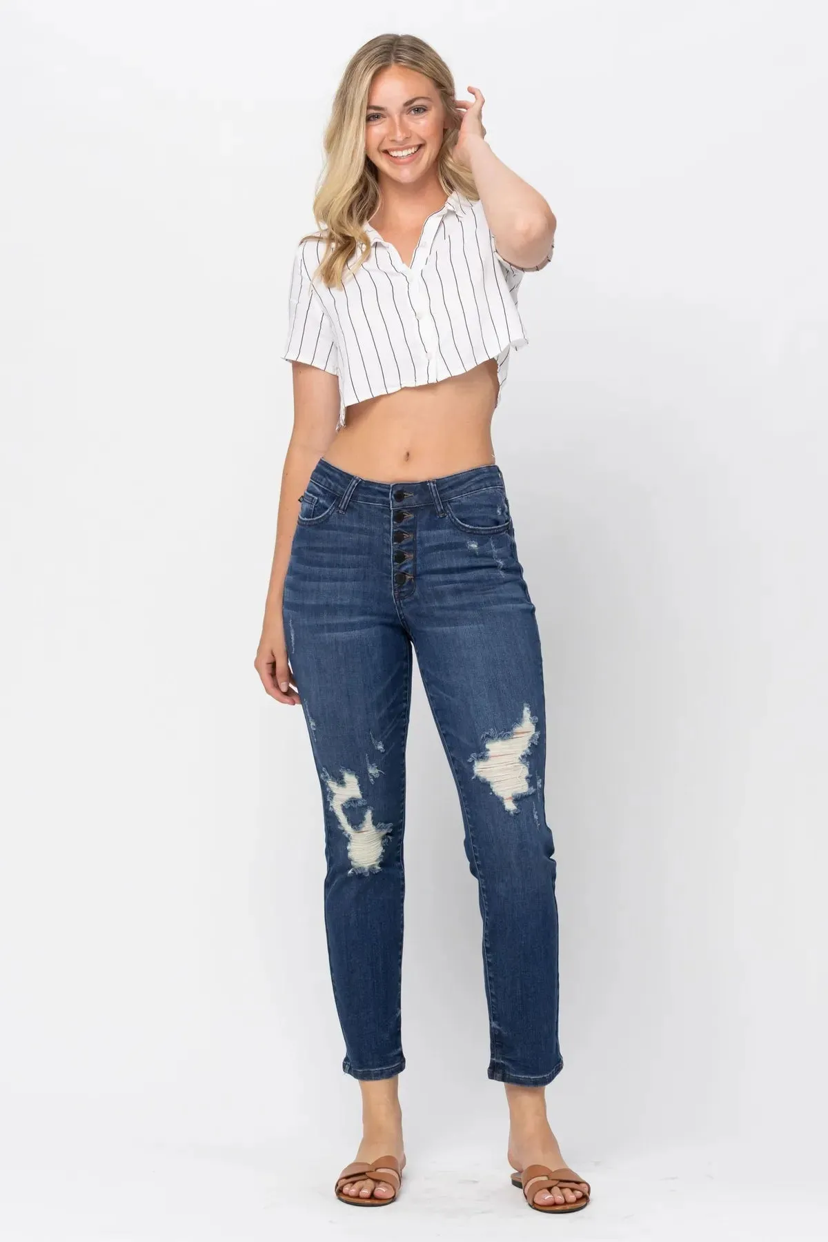 Judy Blue ZigZag Button Fly Boyfriend Fit