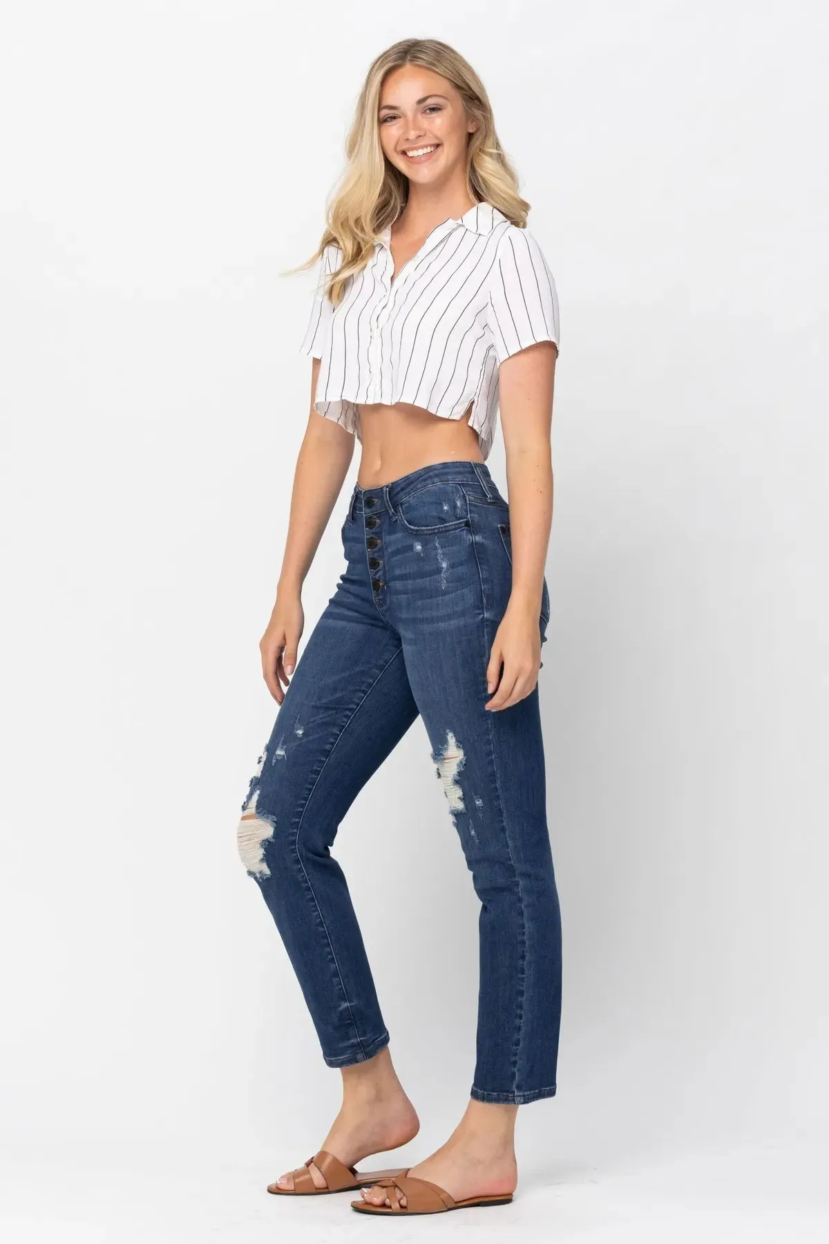 Judy Blue ZigZag Button Fly Boyfriend Fit