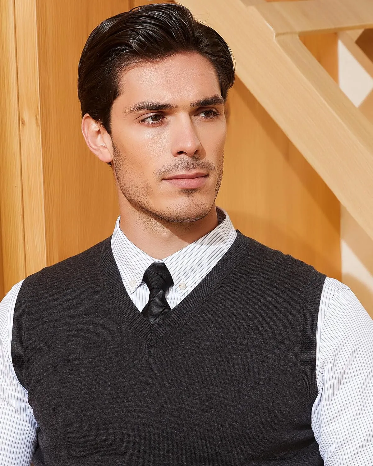 Kallspin Men's Pure Cotton Sweater Vest V Neck Regular Fit Knit Sleeveless Pullover Sweater