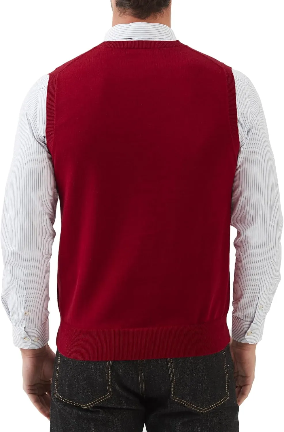 Kallspin Men's Pure Cotton Sweater Vest V Neck Regular Fit Knit Sleeveless Pullover Sweater