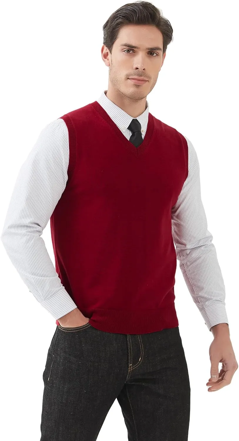 Kallspin Men's Pure Cotton Sweater Vest V Neck Regular Fit Knit Sleeveless Pullover Sweater