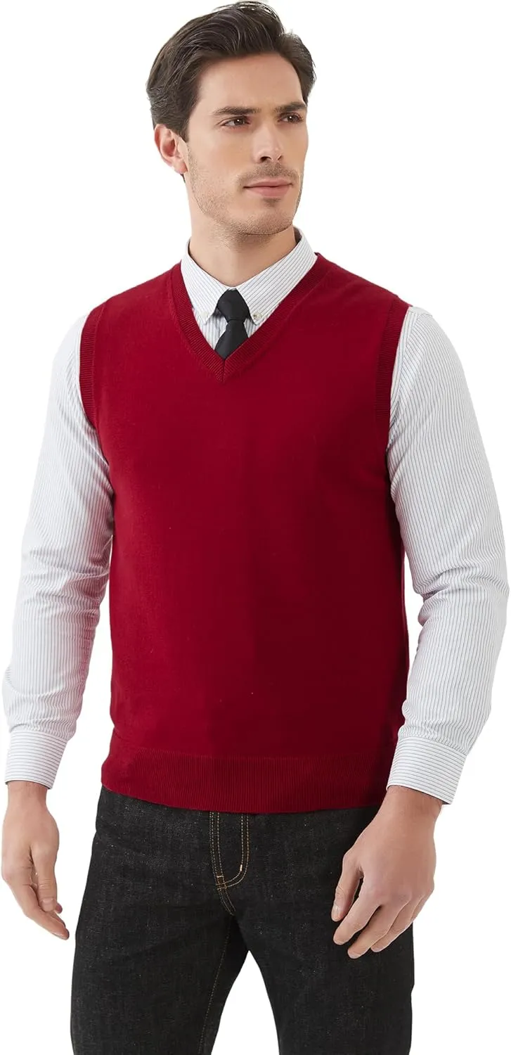 Kallspin Men's Pure Cotton Sweater Vest V Neck Regular Fit Knit Sleeveless Pullover Sweater