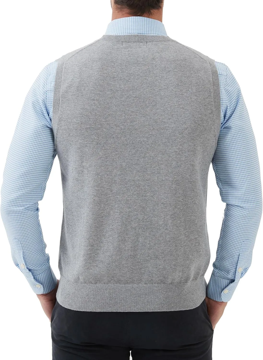 Kallspin Men's Pure Cotton Sweater Vest V Neck Regular Fit Knit Sleeveless Pullover Sweater