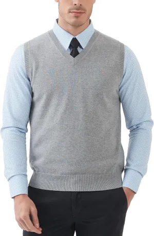 Kallspin Men's Pure Cotton Sweater Vest V Neck Regular Fit Knit Sleeveless Pullover Sweater