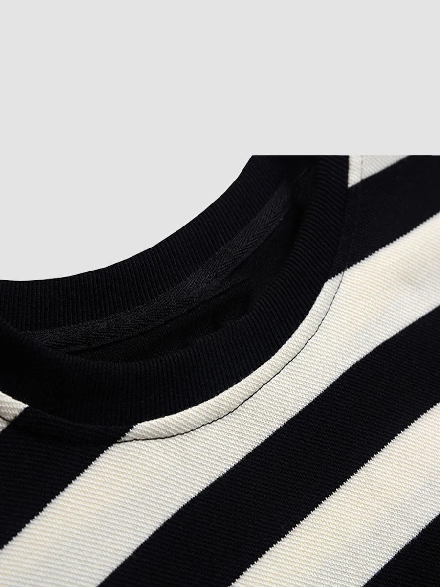 Knitted Black And White Striped Loose T-shirt Top
