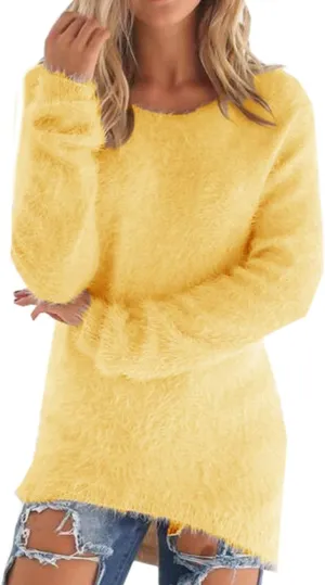 LemonGirl Women's Fashionable Long Sleeve Pullovers Loose Fluffy Fuzzy Jumper Sweater