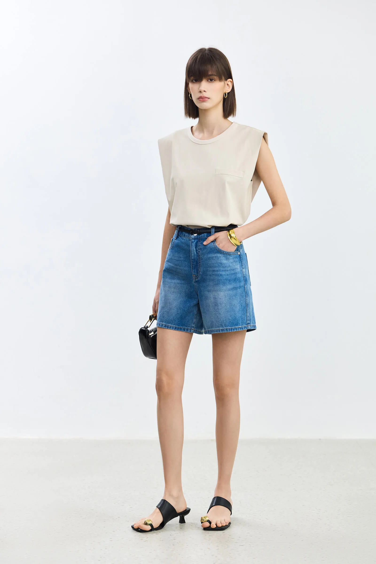 LILY Casual Wide Leg Denim Shorts