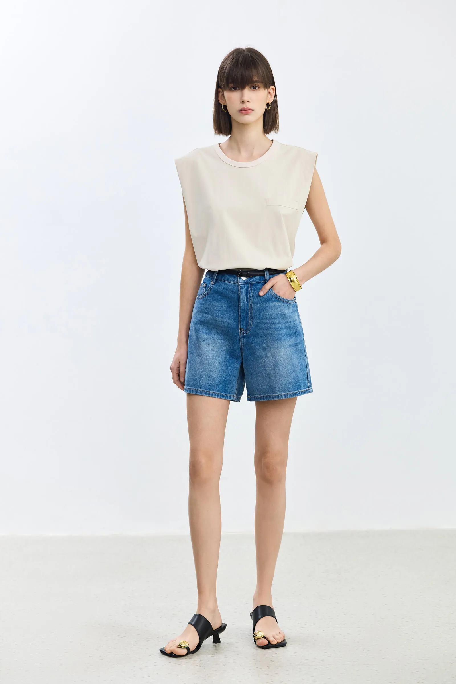 LILY Casual Wide Leg Denim Shorts