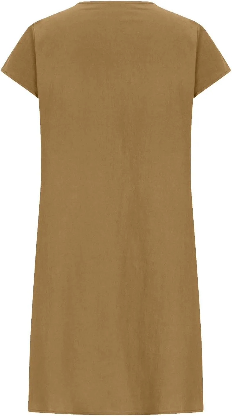 Linen Dresses for Women 2025 Pleated Summer Midi Dresses Cap Sleeve Flowy Dress Beach Vacation Casual Mini Dress