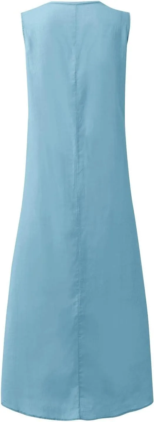 Linen Dresses for Women Sleeveless Linen Casual Cotton Tank Maxi 2025 Summer Dress