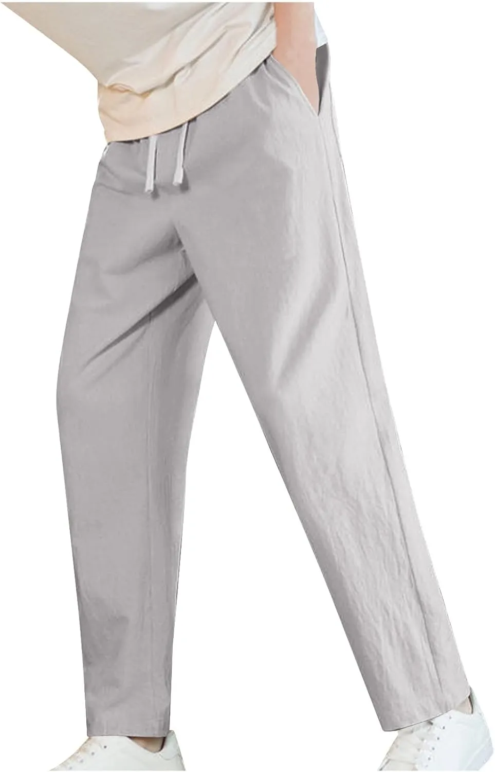 Linen Pants for Men Beach Vacation Straight Leg Summer Pants Drawstring Lounge Lightweight Trousers with Pockets