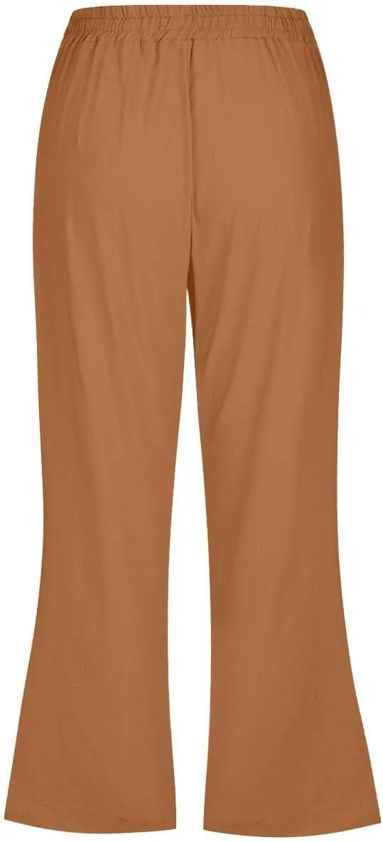 Linen Pants for Women Fashionable High Waist Drawstring Wide Leg Ladies Casual Pants Petite Linen Pants
