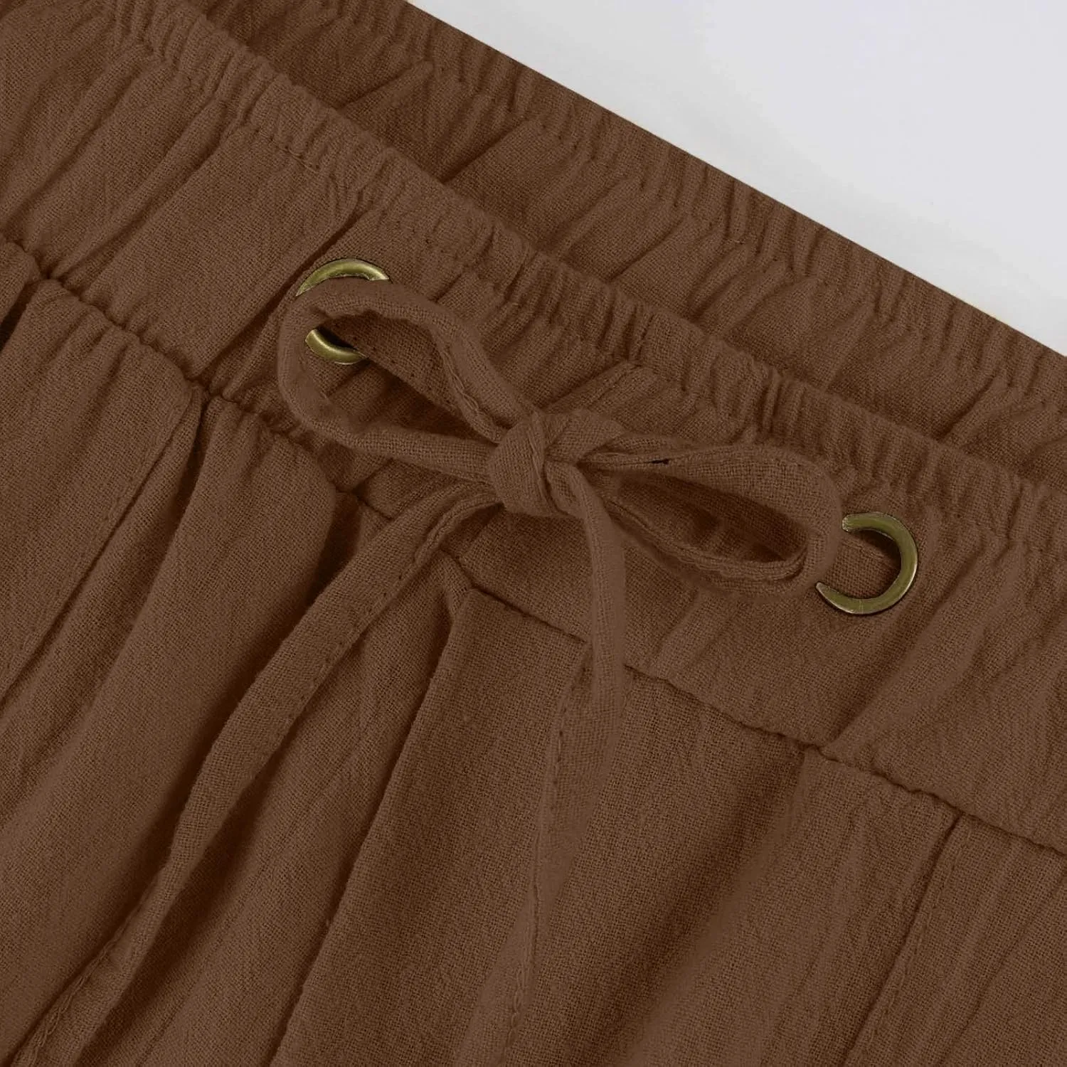 Linen Pants for Women Fashionable High Waist Drawstring Wide Leg Ladies Casual Pants Petite Linen Pants